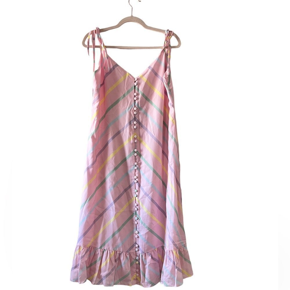 NWT Olivia Rubin Pink Striped Sleeveless Midi Dress Size 10 Lightweight Airy
